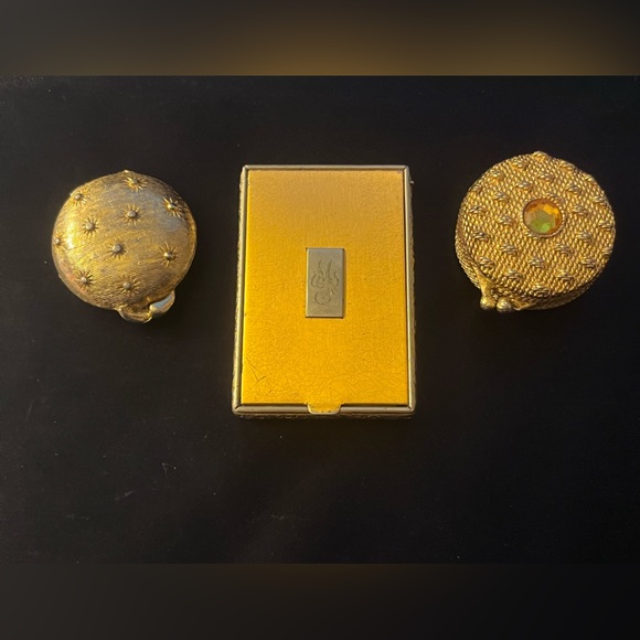 Vintage SET of 3 Compact Gold Tone Cases - Houbigant Ultima - Picture 1 of 12